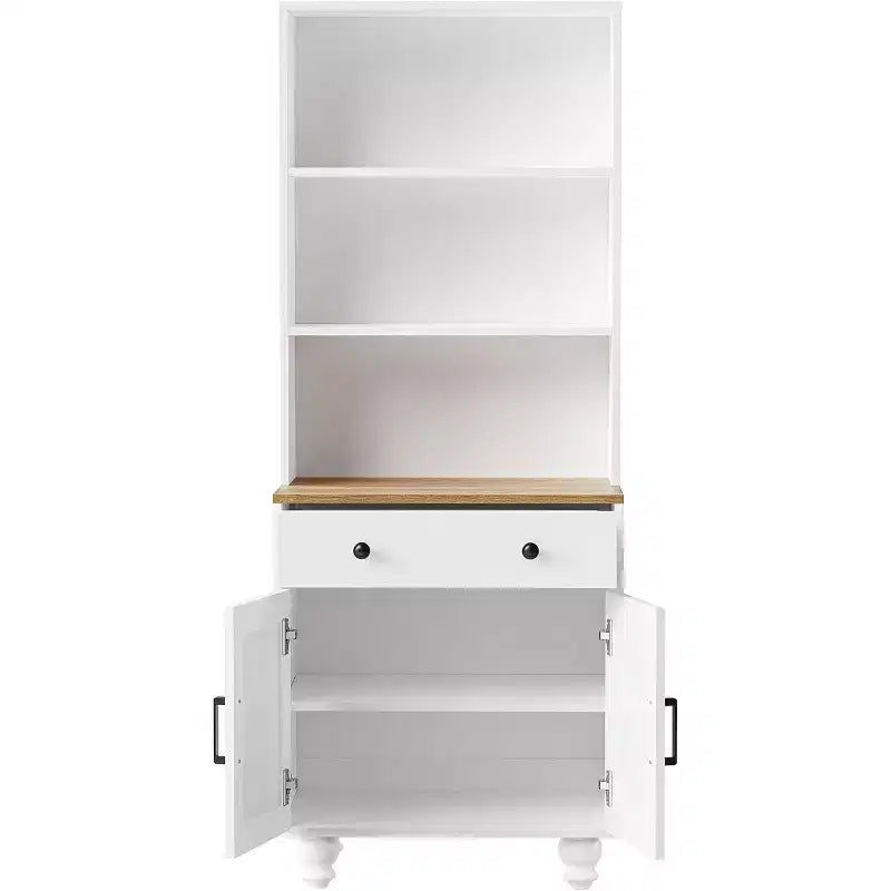 Mobile contenitore da fattoria bianco/nero, libreria a 5 ripiani con cassetto e gambe a zucca, monouso