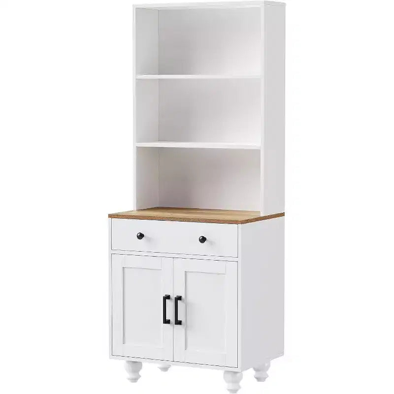 Mobile contenitore da fattoria bianco/nero, libreria a 5 ripiani con cassetto e gambe a zucca, monouso