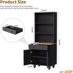 Mobile contenitore da fattoria bianco/nero, libreria a 5 ripiani con cassetto e gambe a zucca, monouso