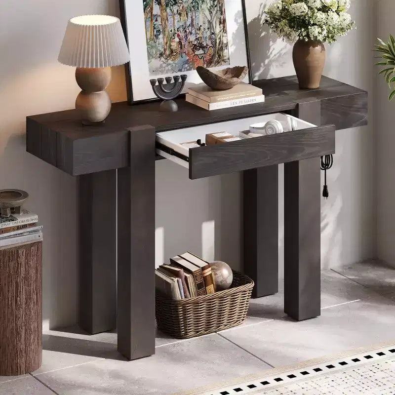 Tavolo consolle da 47" con cassetto e porte USB – Nero / Espresso / Naturale, 1 pezzo