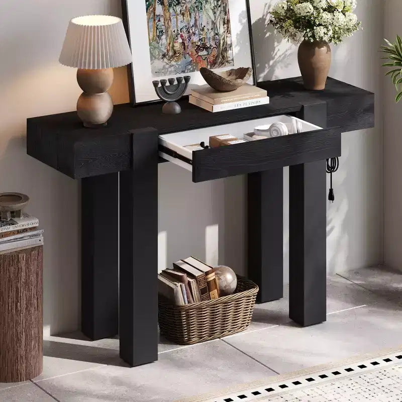 Tavolo consolle da 47" con cassetto e porte USB – Nero / Espresso / Naturale, 1 pezzo