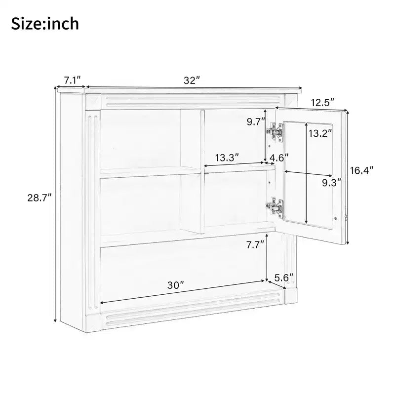 Pensile a Specchio 32" con 5 Ripiani e 1 Anta – Nero / Bianco