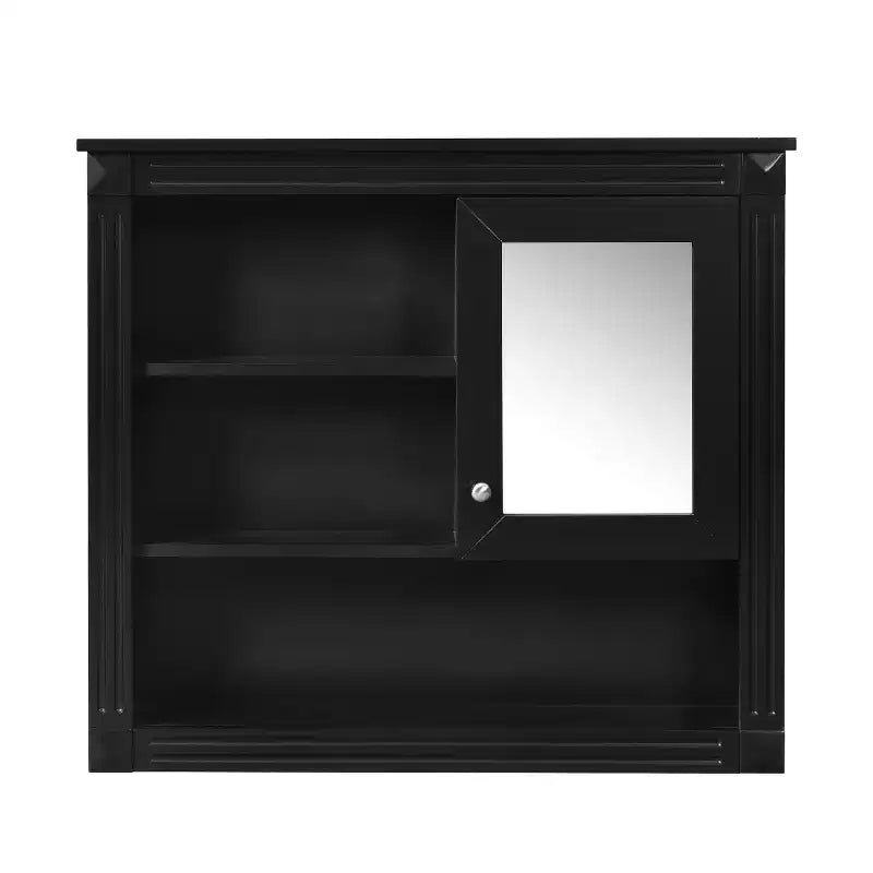 Pensile a Specchio 32" con 5 Ripiani e 1 Anta – Nero / Bianco