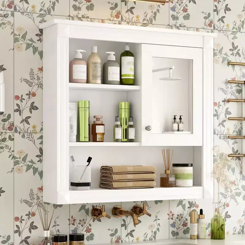 Pensile a Specchio 32" con 5 Ripiani e 1 Anta – Nero / Bianco