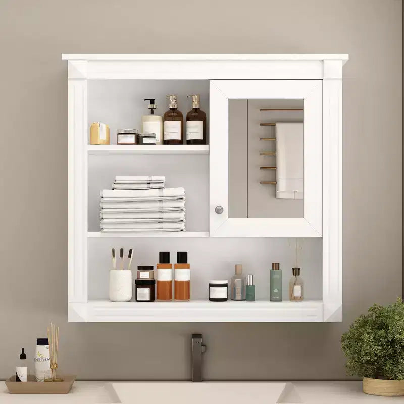 Pensile a Specchio 32" con 5 Ripiani e 1 Anta – Nero / Bianco