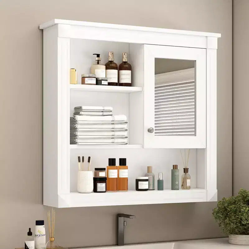 Pensile a Specchio 32" con 5 Ripiani e 1 Anta – Nero / Bianco