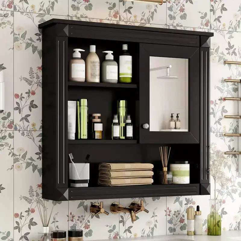 Pensile a Specchio 32" con 5 Ripiani e 1 Anta – Nero / Bianco
