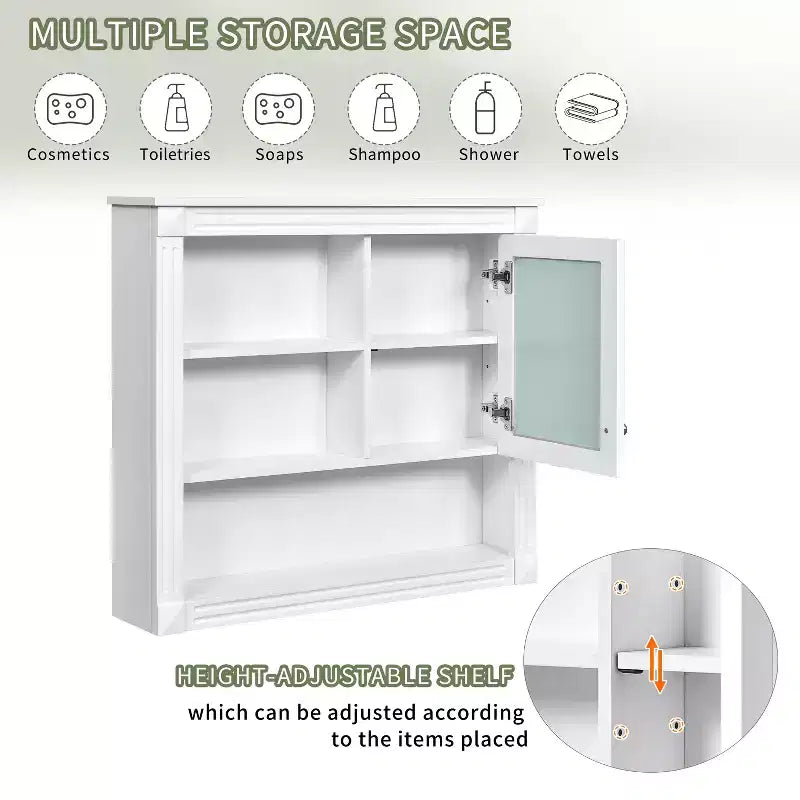 Pensile a Specchio 32" con 5 Ripiani e 1 Anta – Nero / Bianco