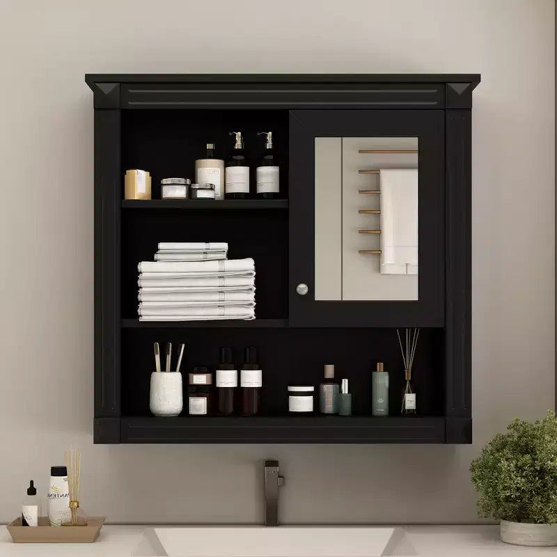 Pensile a Specchio 32" con 5 Ripiani e 1 Anta – Nero / Bianco