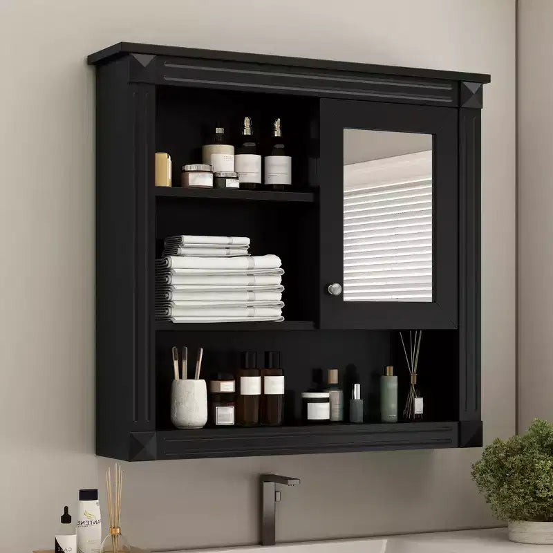 Pensile a Specchio 32" con 5 Ripiani e 1 Anta – Nero / Bianco