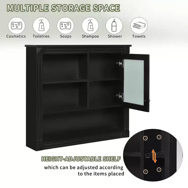 Pensile a Specchio 32" con 5 Ripiani e 1 Anta – Nero / Bianco