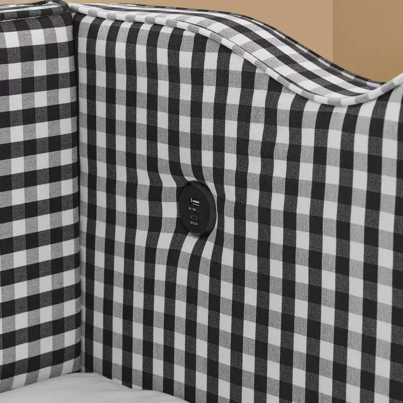 Divano letto singolo imbottito nero / ciano / verde con letto estraibile e testiera ondulata – Per 1-2 persone