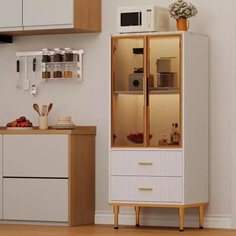 Credenza per Madia in Vetro Scanalato Bianco e Nero con 2 Cassetti e Ripiani Regolabili