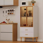 Credenza per Madia in Vetro Scanalato Bianco e Nero con 2 Cassetti e Ripiani Regolabili