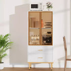 Credenza per Madia in Vetro Scanalato Bianco e Nero con 2 Cassetti e Ripiani Regolabili