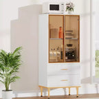 Credenza per Madia in Vetro Scanalato Bianco e Nero con 2 Cassetti e Ripiani Regolabili
