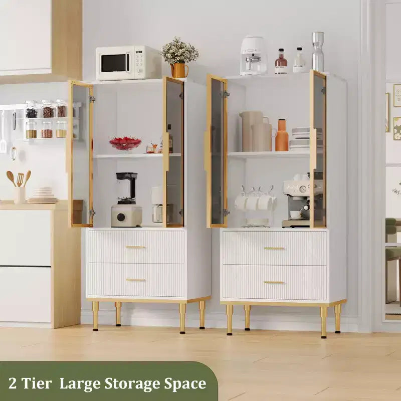 Credenza per Madia in Vetro Scanalato Bianco e Nero con 2 Cassetti e Ripiani Regolabili