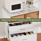 Credenza per Madia in Vetro Scanalato Bianco e Nero con 2 Cassetti e Ripiani Regolabili