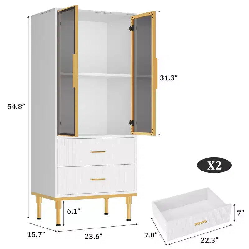 Credenza per Madia in Vetro Scanalato Bianco e Nero con 2 Cassetti e Ripiani Regolabili