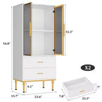 Credenza per Madia in Vetro Scanalato Bianco e Nero con 2 Cassetti e Ripiani Regolabili