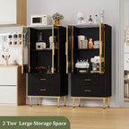 Credenza per Madia in Vetro Scanalato Bianco e Nero con 2 Cassetti e Ripiani Regolabili