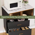 Credenza per Madia in Vetro Scanalato Bianco e Nero con 2 Cassetti e Ripiani Regolabili