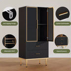 Credenza per Madia in Vetro Scanalato Bianco e Nero con 2 Cassetti e Ripiani Regolabili