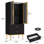 Credenza per Madia in Vetro Scanalato Bianco e Nero con 2 Cassetti e Ripiani Regolabili