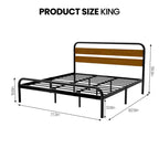 Struttura Letto Matrimoniale King Size, Testiera in Metallo Nero e Legno, Stile a Piattaforma, 1 Persona