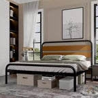 Struttura Letto Matrimoniale King Size, Testiera in Metallo Nero e Legno, Stile a Piattaforma, 1 Persona