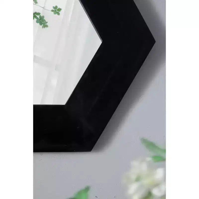 Specchio esagonale da parete nero, cornice in ferro, singolo