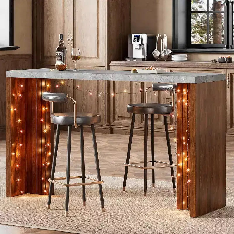 Tavolo da bar a 55" altezza bancone – Grigio/Marrone, Piano in finto marmo, 4 posti