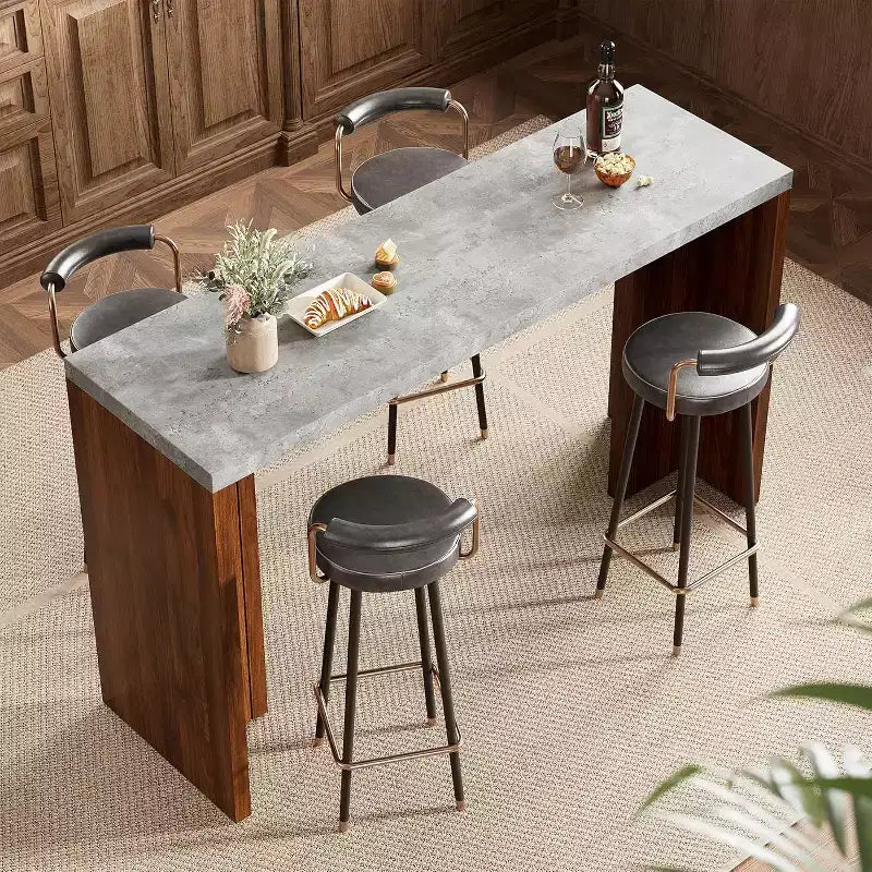 Tavolo da bar a 55" altezza bancone – Grigio/Marrone, Piano in finto marmo, 4 posti