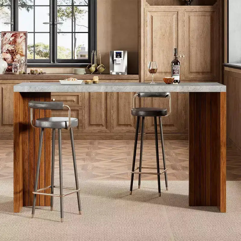 Tavolo da bar a 55" altezza bancone – Grigio/Marrone, Piano in finto marmo, 4 posti