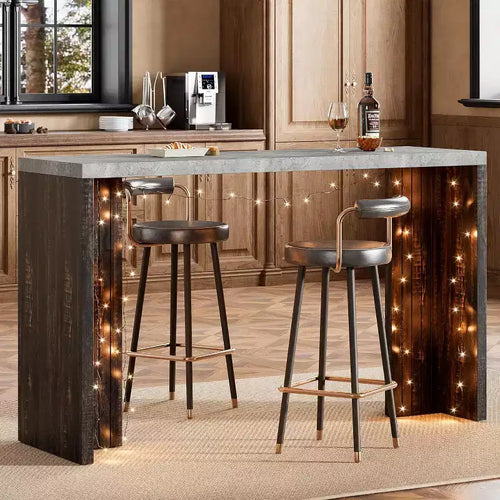 Tavolo da bar a 55" altezza bancone – Grigio/Marrone, Piano in finto marmo, 4 posti