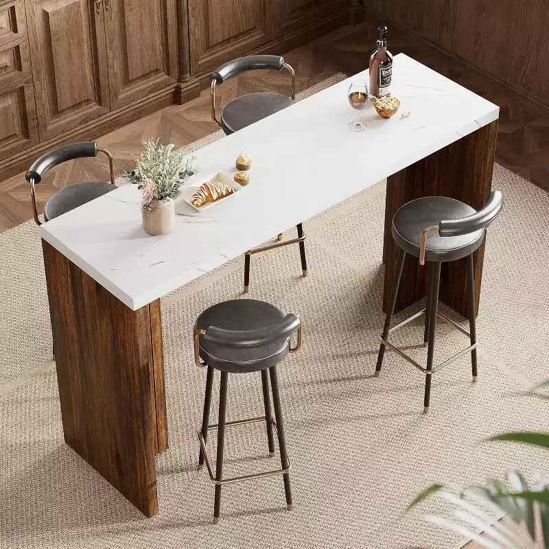 Tavolo da bar a 55" altezza bancone – Grigio/Marrone, Piano in finto marmo, 4 posti
