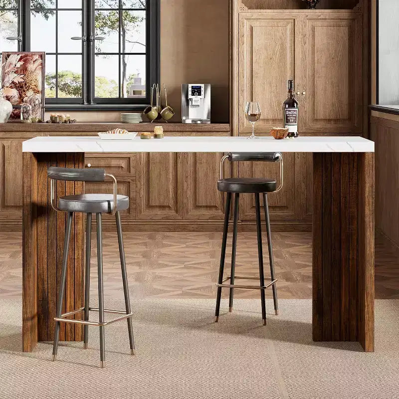 Tavolo da bar a 55" altezza bancone – Grigio/Marrone, Piano in finto marmo, 4 posti