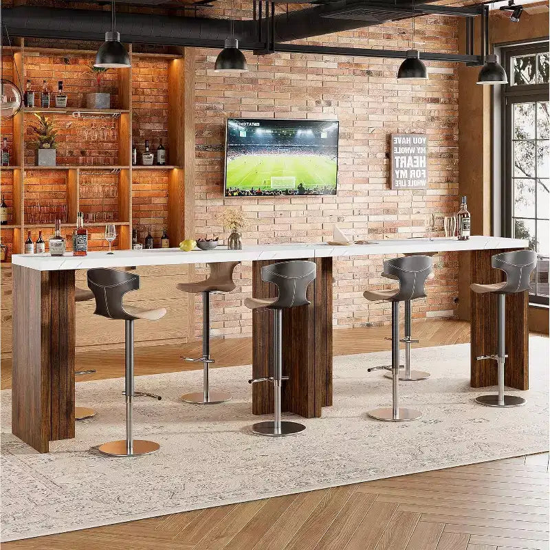 Tavolo da bar a 55" altezza bancone – Grigio/Marrone, Piano in finto marmo, 4 posti
