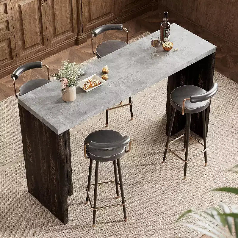 Tavolo da bar a 55" altezza bancone – Grigio/Marrone, Piano in finto marmo, 4 posti