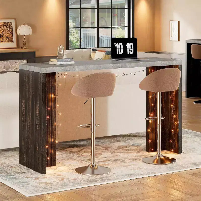 Tavolo da bar a 55" altezza bancone – Grigio/Marrone, Piano in finto marmo, 4 posti