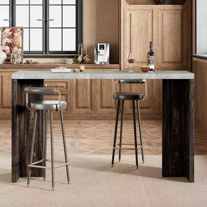 Tavolo da bar a 55" altezza bancone – Grigio/Marrone, Piano in finto marmo, 4 posti