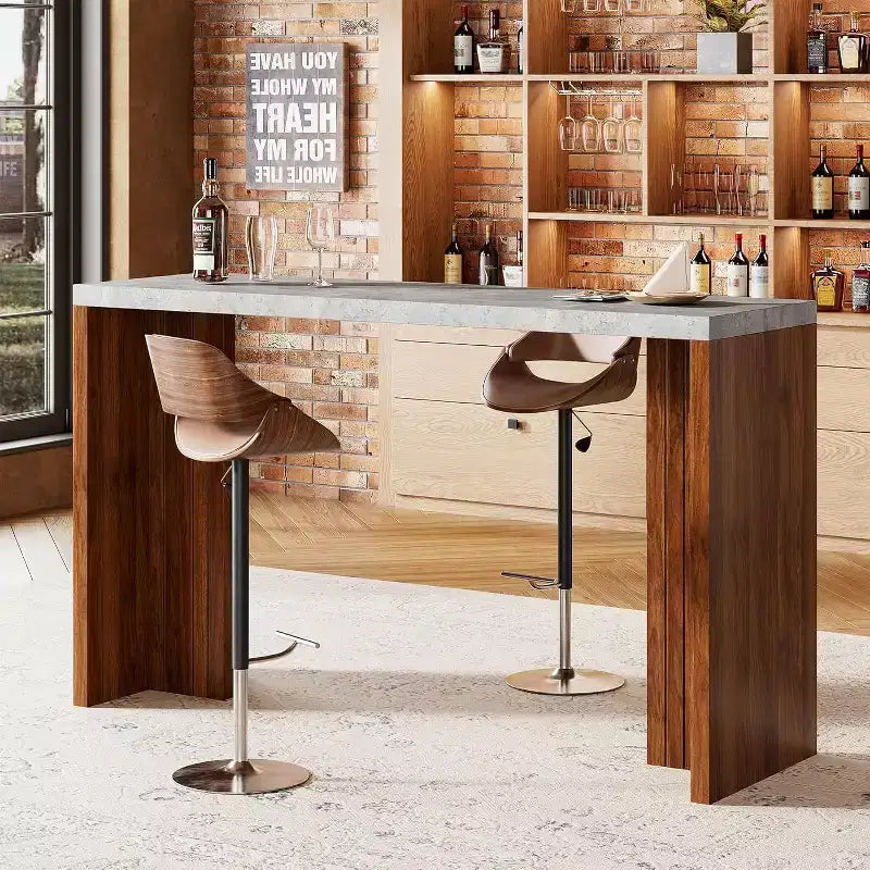 Tavolo da bar a 55" altezza bancone – Grigio/Marrone, Piano in finto marmo, 4 posti