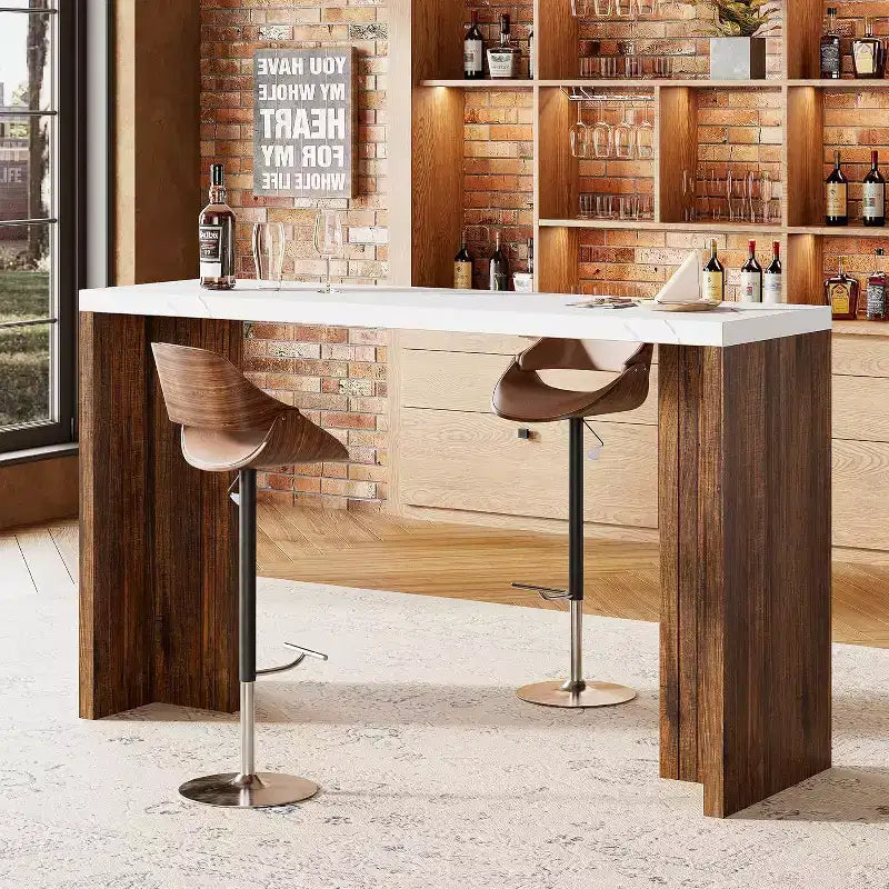 Tavolo da bar a 55" altezza bancone – Grigio/Marrone, Piano in finto marmo, 4 posti