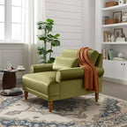 Poltrona ampia beige/verde/bianca con braccioli rotondi e cuscino lombare – 1 posto