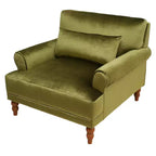 Poltrona ampia beige/verde/bianca con braccioli rotondi e cuscino lombare – 1 posto