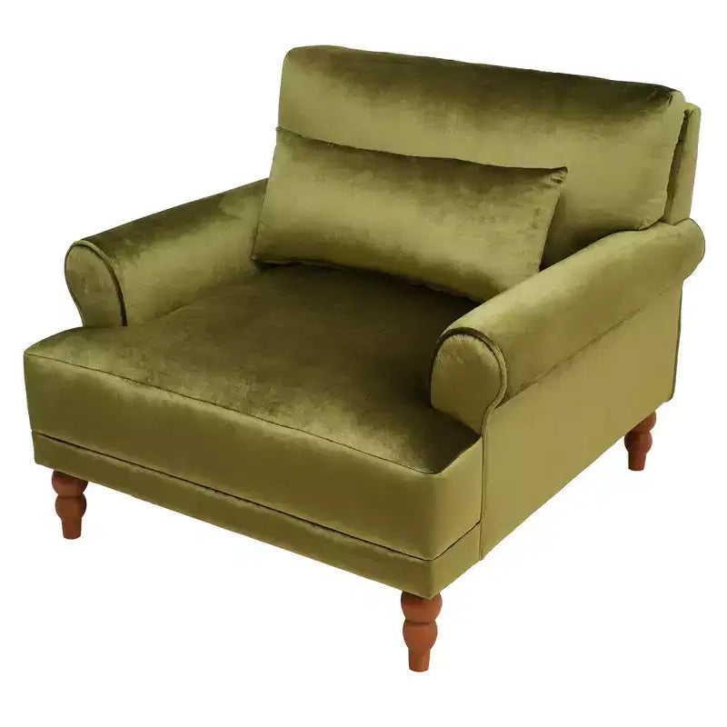 Poltrona ampia beige/verde/bianca con braccioli rotondi e cuscino lombare – 1 posto