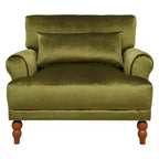Poltrona ampia beige/verde/bianca con braccioli rotondi e cuscino lombare – 1 posto