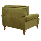 Poltrona ampia beige/verde/bianca con braccioli rotondi e cuscino lombare – 1 posto