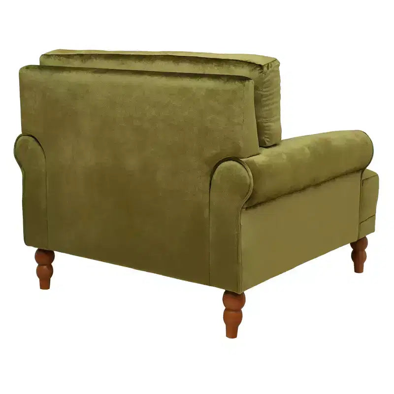 Poltrona ampia beige/verde/bianca con braccioli rotondi e cuscino lombare – 1 posto