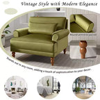 Poltrona ampia beige/verde/bianca con braccioli rotondi e cuscino lombare – 1 posto